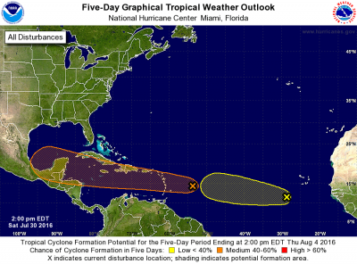 Die erste der zwei tropical waves kommt morgen an.